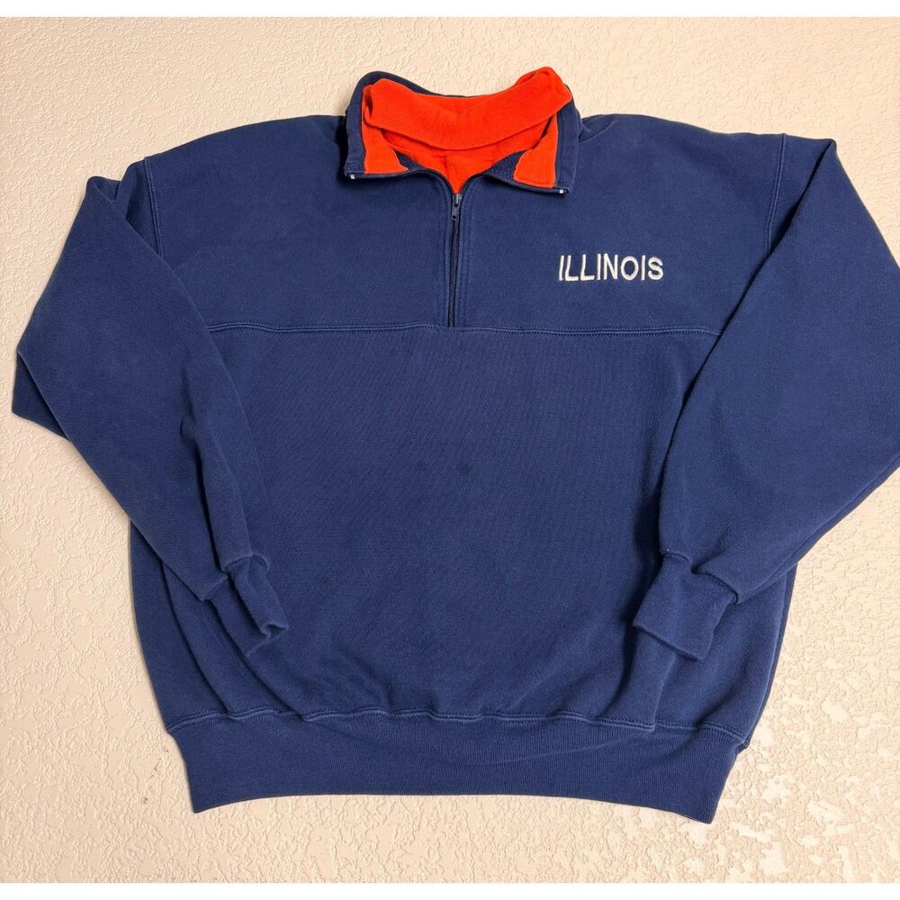 Vintage 90s Illinois Fighting Illini Quarter Zip Sweatshirt L Dodger USA
